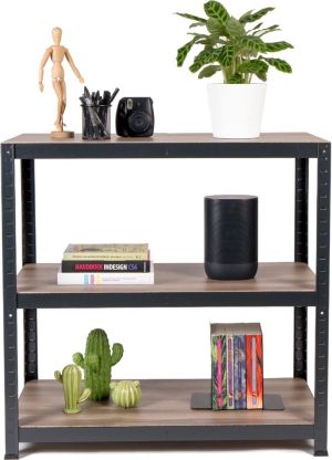 Avasco &eacute;tag&egrave;re Home Table, ft 88 x 90 x 45 cm, 3 tablettes, en m&eacute;tal, noir