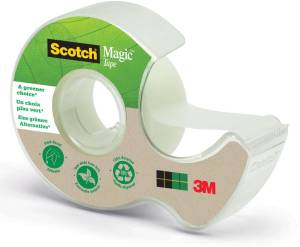 Plakband Magic  Tape A greener choice, ft 19 mm, 20 m, op dispenser van 100 % gerecycleerd plastic