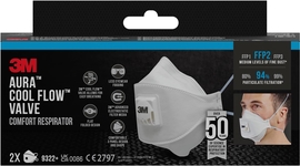 3M Aura Comfort Cool Flow masque, FFP2, avec valve, paquet de 2 pi&egrave;ces