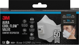 3M Aura Comfort Cool Flow masque, FFP2, avec valve, paquet de 5 pi&egrave;ces