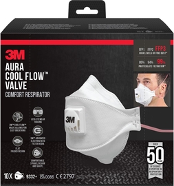 3M Aura Comfort Cool Flow masque, FFP3, avec valve, paquet de 10 pi&egrave;ces