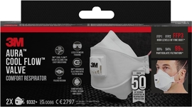 3M Aura Comfort Cool Flow masque, FFP3, avec valve, paquet de 2 pi&egrave;ces