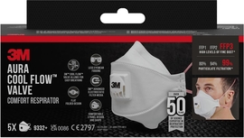 3M Aura Comfort Cool Flow masque, FFP3, avec valve, paquet de 5 pi&egrave;ces