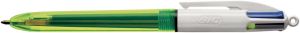 Bic Colours Fluo 4-kleurenbalpen, medium, 3 klassieke inktkleuren en een markeerstift fluo geel