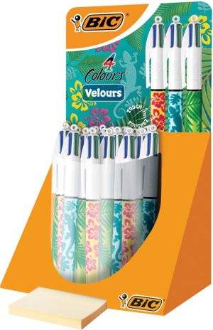 Bic Colours Velours 4-kleurenbalpen, medium, klassieke inktkleuren, display van 30 stuks
