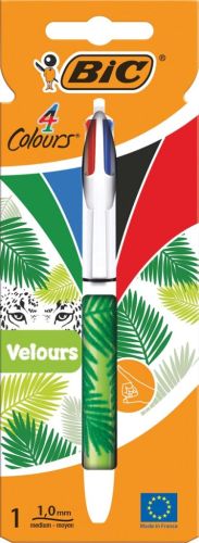 Bic Colours Velours 4-kleurenbalpen, medium, klassieke inktkleuren, verschillende motieven, op blister