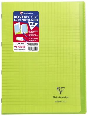 Clairefontaine cahier Koverbook pour ft A4, 96 pages, couverture en PP, s&eacute;y&egrave;s, couleurs assorties