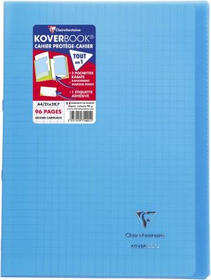 Clairefontaine cahier Koverbook pour ft A4, 96 pages, couverture en PP, s&eacute;y&egrave;s, couleurs assorties