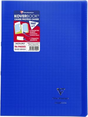 Clairefontaine cahier Koverbook pour ft A4, 96 pages, couverture en PP, s&eacute;y&egrave;s, couleurs assorties