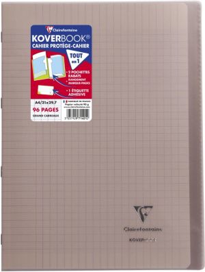 Clairefontaine cahier Koverbook pour ft A4, 96 pages, couverture en PP, s&eacute;y&egrave;s, couleurs assorties