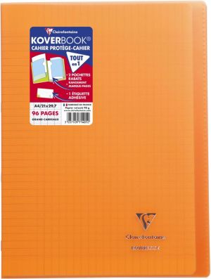 Clairefontaine cahier Koverbook pour ft A4, 96 pages, couverture en PP, s&eacute;y&egrave;s, couleurs assorties