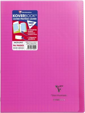 Clairefontaine cahier Koverbook pour ft A4, 96 pages, couverture en PP, s&eacute;y&egrave;s, couleurs assorties