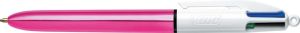 Bic Colours Shine 4-kleurenbalpen, medium, klassieke inktkleuren, lichaam metallic roze