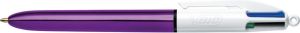 Bic Colours Shine 4-kleurenbalpen, medium, klassieke inktkleuren, lichaam metallic paars