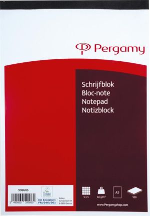 Pergamy bloc de papier &agrave; lettres, 60 g/m&sup2;, ft A5, 100 feuilles, quadrill&eacute; 5 mm