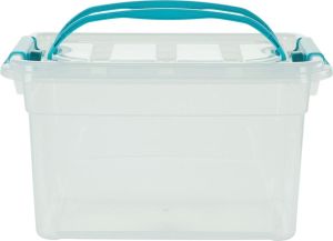 Whitefurze Carry Box opbergdoos 13 liter, transparant met blauwe handvaten