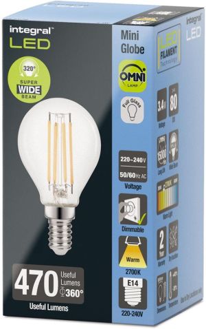 Integral Mini Globe LED lamp E14, dimbaar, 2.700 K, 3,4 W, 470 lumen