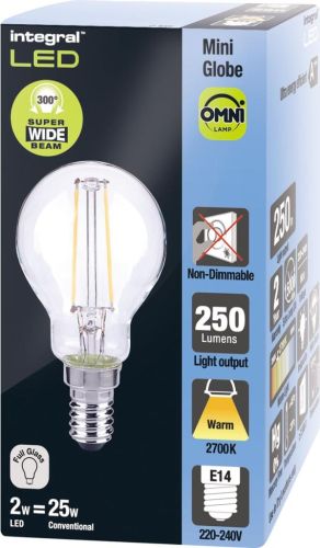 Integral Mini Globe LED lamp E14, niet dimbaar, 2.700 K, 2 W, 250 lumen