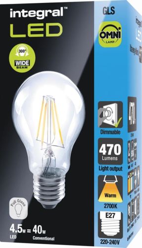 Integral Classic Globe LED lamp E27, dimbaar, 2.700 K, 3,4 W, 470 lumen