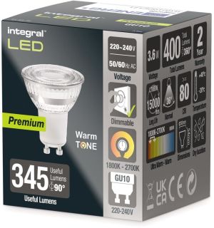 Integral LED spot GU10, dimbaar, 1.800 - 2.700 K, 3,6 W, 400 lumen