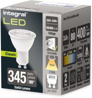 Integral LED spot GU10, dimbaar, 2.700 K, 3,6 W, 400 lumen