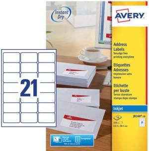 Avery J8160-10 adresetiketten ft 63,5 x 38,1 mm (b x h), 210 etiketten, wit