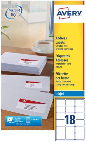 Avery J8161-25 adresetiketten ft 63,5 x 46,6 mm (b x h), 450 etiketten, wit