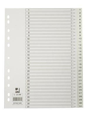 Q-CONNECT tabbladen, A4, PP, 11-gaatsperforatie, met indexblad, set van 1-31, wit