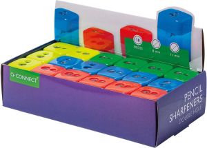 Q-CONNECT potloodslijper, 2 gaats geassorteerde kleuren