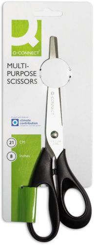 Q-CONNECT schaar, ft 21 cm, rechts, ronde punt, RVS, zwart, blister van 1 stuk