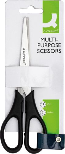 Q-CONNECT schaar, ft 18 cm, rechts en links, ronde punt, RVS, zwart, blister van 1 stuk