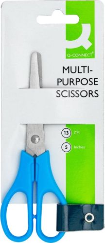 Q-CONNECT schaar, ft 13 cm, rechts en links, ronde punt, RVS, geassorteerde kleuren, blister van 1 stuk