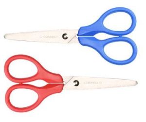 Q-CONNECT schaar, ft 13 cm, rechts en links, ronde punt, RVS, geassorteerde kleuren, blister van 1 stuk