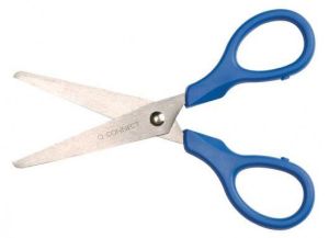 Q-CONNECT schaar, ft 13 cm, rechts en links, ronde punt, RVS, geassorteerde kleuren, blister van 1 stuk