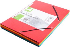 Q-CONNECT elastomap, A4, 3 kleppen en elastieken, karton, assorti, pak van 10 stuks