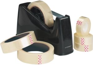 Q-CONNECT plakbandafroller, voor rollen van 25 x 33 m of 25 x 66 m, zwart