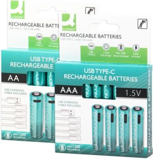Q-CONNECT USB-C herlaadbare batterijen AA, blister van 4 stuks