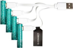 Q-CONNECT USB-C herlaadbare batterijen AAA, blister van 4 stuks