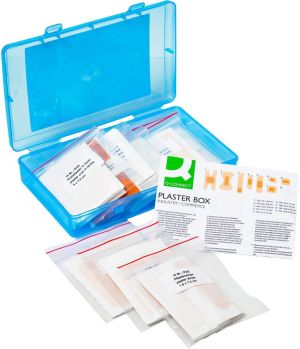 Q-CONNECT pleisters, assortiment van 100 stuks, in  hersluitbare plastic box