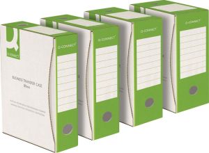 Q-CONNECT archiefdoos, A4, rug 10 cm, in karton van 400 g/m&sup2;, wit-groen