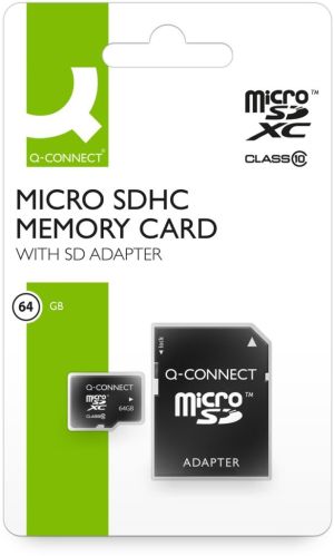 Q-CONNECT micro SD carte m&eacute;moire, avec adpatateur SD, 64 Go