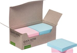 Q-CONNECT Quick Notes Recycles pastel, ft 76 x 76 mm, bo&icirc;te de 12 pi&egrave;ces en couleurs assorties