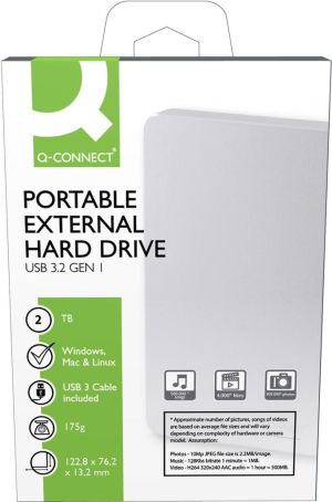 Q-CONNECT disque dur externe USB 3.0, argent, 1 To