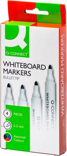 Q-CONNECT whiteboardmarker, in geassorteerde kleuren, doosje van 4 stuks
