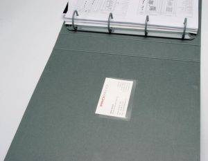 Q-CONNECT badge pocket, zelfklevend, ft 60 x 95 mm, open korte zijde, pak van 10 stuks