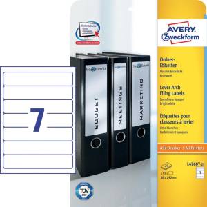 Avery Zweckform L4760-25 ordnerrugetiketten ft 19,2 x 3,8 cm (b x h), 175 etiketten, wit