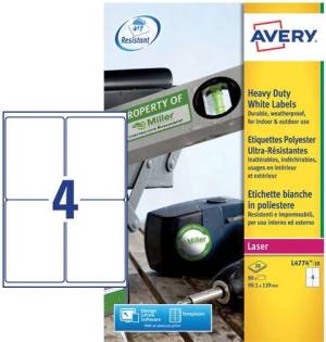Avery L4774-20 ultra-sterke etiketten ft 99,1 x 139 mm (b x h), 80 etiketten, wit