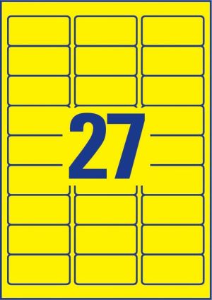 Avery afneembare neon etiketten ft 63,5 x 29,6 mm (b x h), doos van 675 stuks (25 vel van 27), neongeel