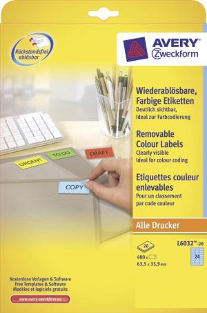Avery afneembare etiket 63,5 x 33,9mm, 4