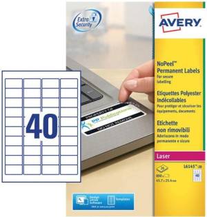 Avery L6145-20 NoPeel etiketten ft 45,7 x 25,4 mm (b x h), 800 etiketten, wit